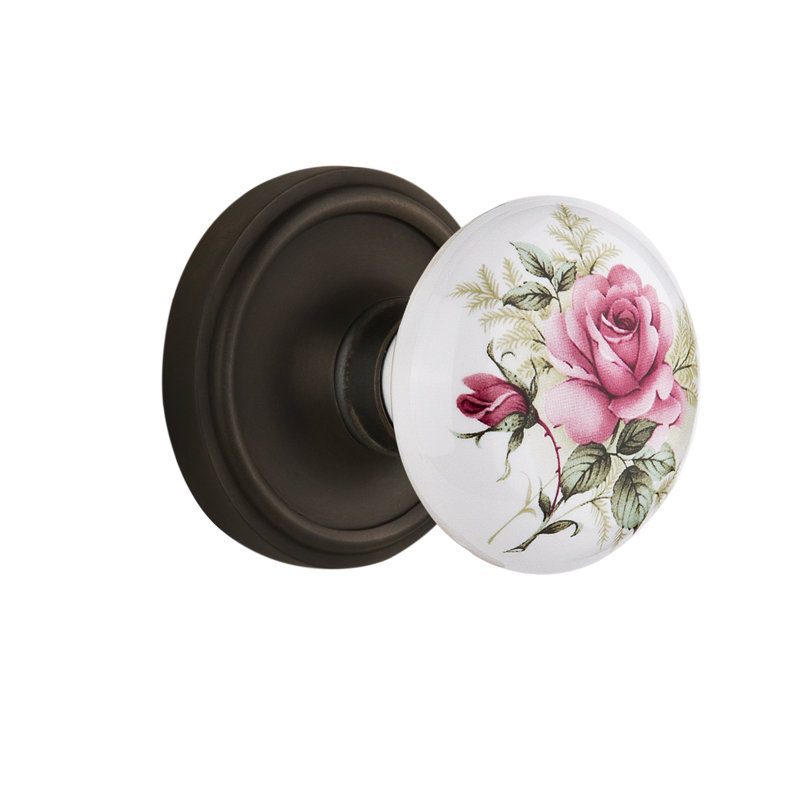 Classic Rosette with White Rose Porcelain Door Knob