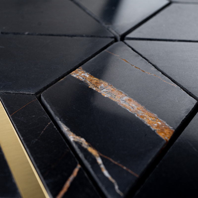 Natural Dorato Marble Mosaic Wall Tile, Black/Gold