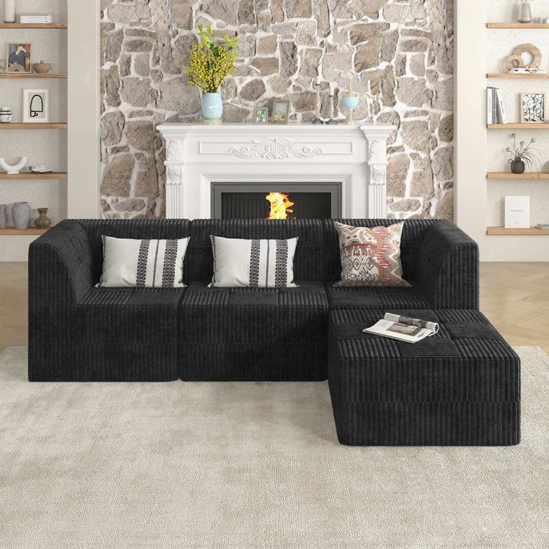 Canapé modulaire en L, Noir, noir, noir, noir