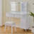 Modern Makeup Vanity Desk With LED Lights & Mirror, 4 Drawer Dressing Table Set With Stool, 3 Colors Dimmable Brightness, Space-Saving For Bedroom