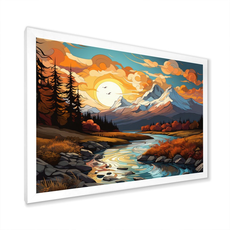 " Landscape Vangogh Mountain Serenity III ", Cadre simple blanc, H 16 po x l 32 po x P 1 po