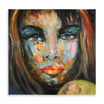Colorful Woman Portrait Tablecloth | Blue Figurative Decor