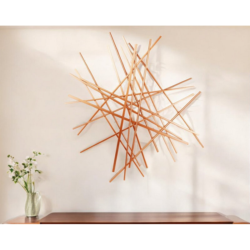35" X 34" Rose Gold Metal Abstract Lines Hanging Dimensional Sculpture