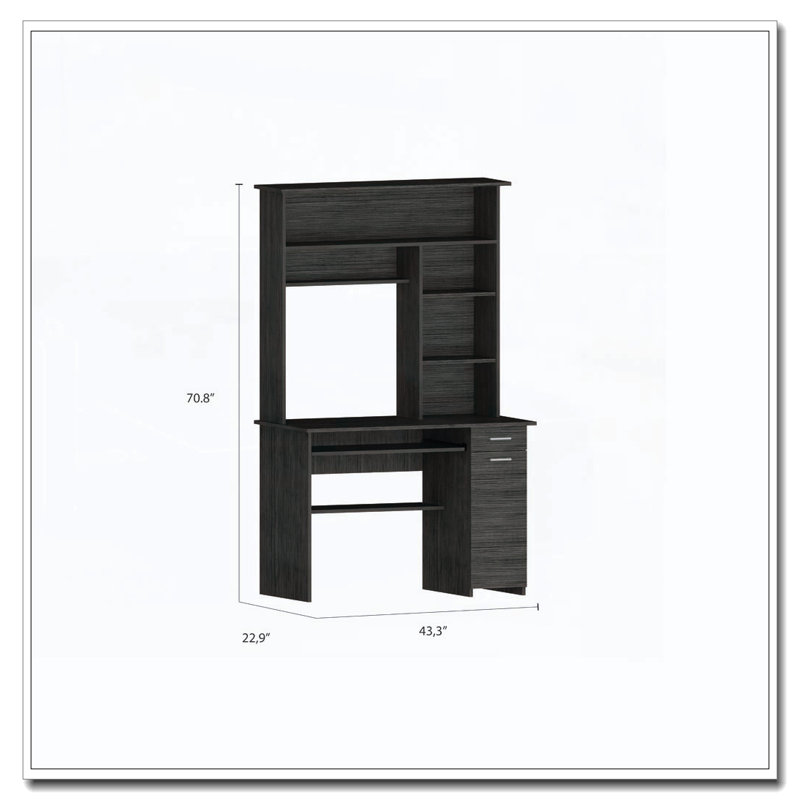 Smokey Oak 2-Drawer 7-Shelf Computer Desk with Hutch, Gray