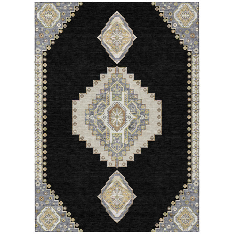 Elira Black Washable Indoor-Outdoor Rug - , 10' x 14'