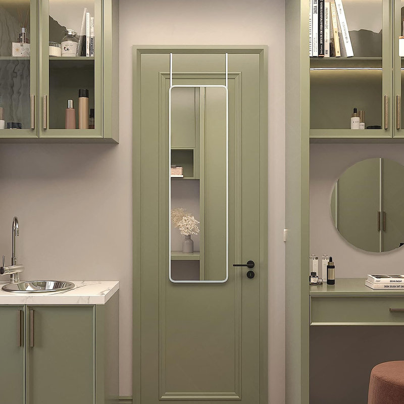 Miroir de porte rectangulaire moderne de 47 po x 14 po avec film incassable et cadre en aluminium antirouille, idéal pour un décor contemporain