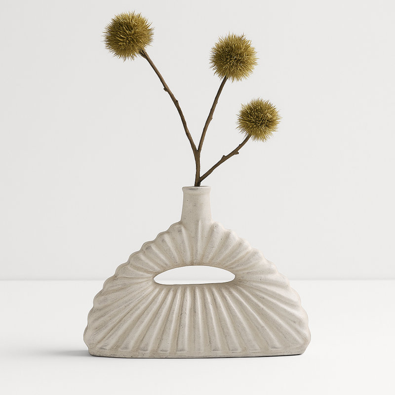 Sculptural Vase With Open Center For Home Decor - Unique Table Vase For  Faux Flowers Styling - Ivory, 11.5" H x 15" D
