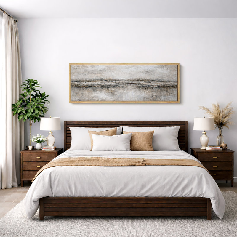 «Abstract Neutral Horizon Landscape Artwork», impression de giclée sur toile encadrée, Cadre naturel