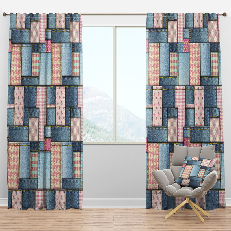 Panneau de rideau simple semi-diaphane avec passe-tringle Patchwork, l 52 po x L 84 po