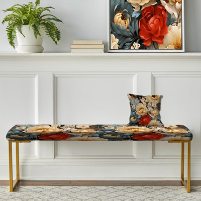 Banc floral rembourré or
