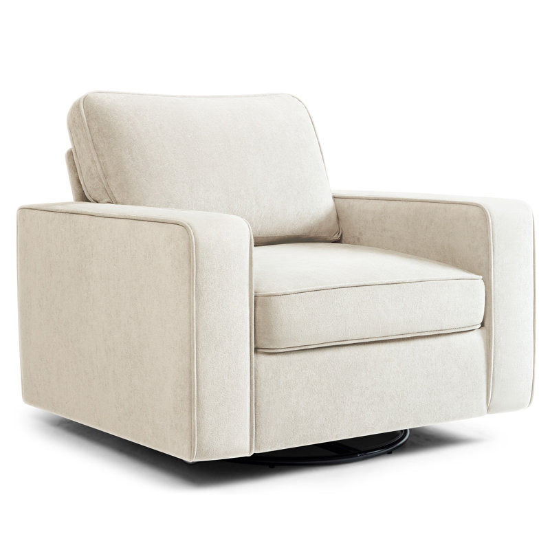 36.2" Wide Upholstered Swivel Accent Armchair, White Fabric