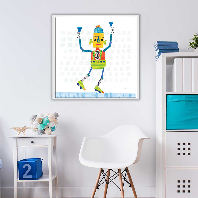 «Robot Party I on Squares», impression, H 31,5 po x l 31,5 po x P 2 po, Cadre flottant blanc