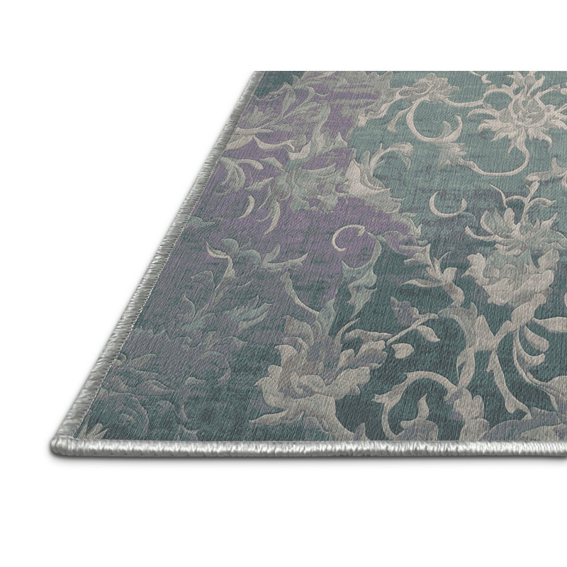 Machine Washable Green Area Rug, Rectangle 7' x 10'