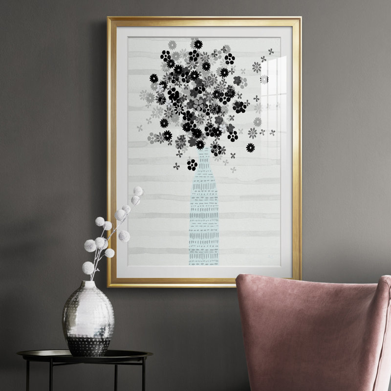 Bouquet de noir et blanc - Cadre photo, reproduction d'art sur papier, H 26,5 po x l 36,5 po x P 1,5 po, Or