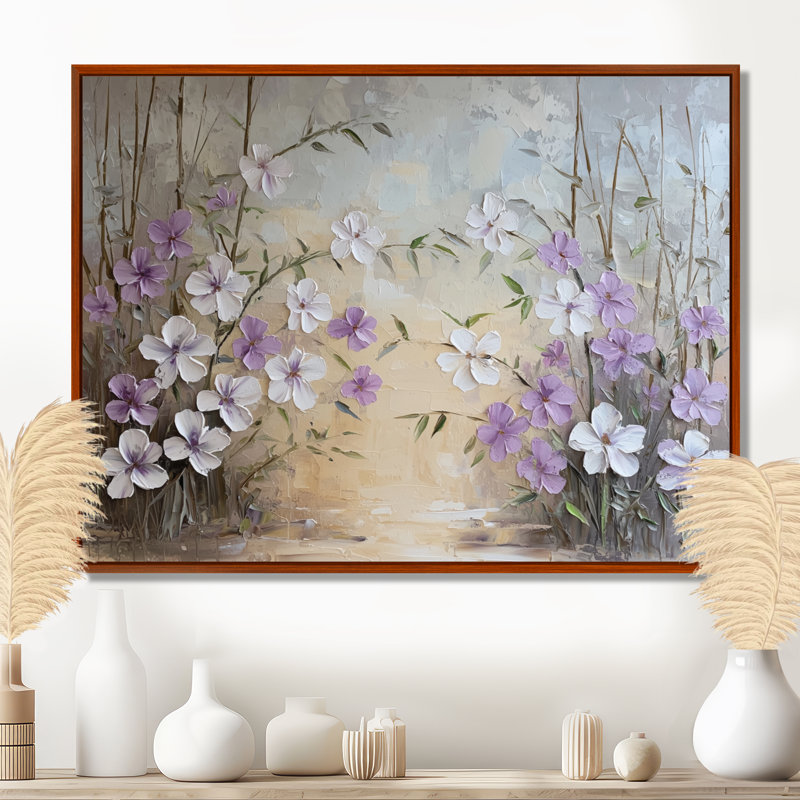 Minimalist Lavender Horizon - Lavande, art mural, H 30 po x l 40 po, Cadre flottant, Brun