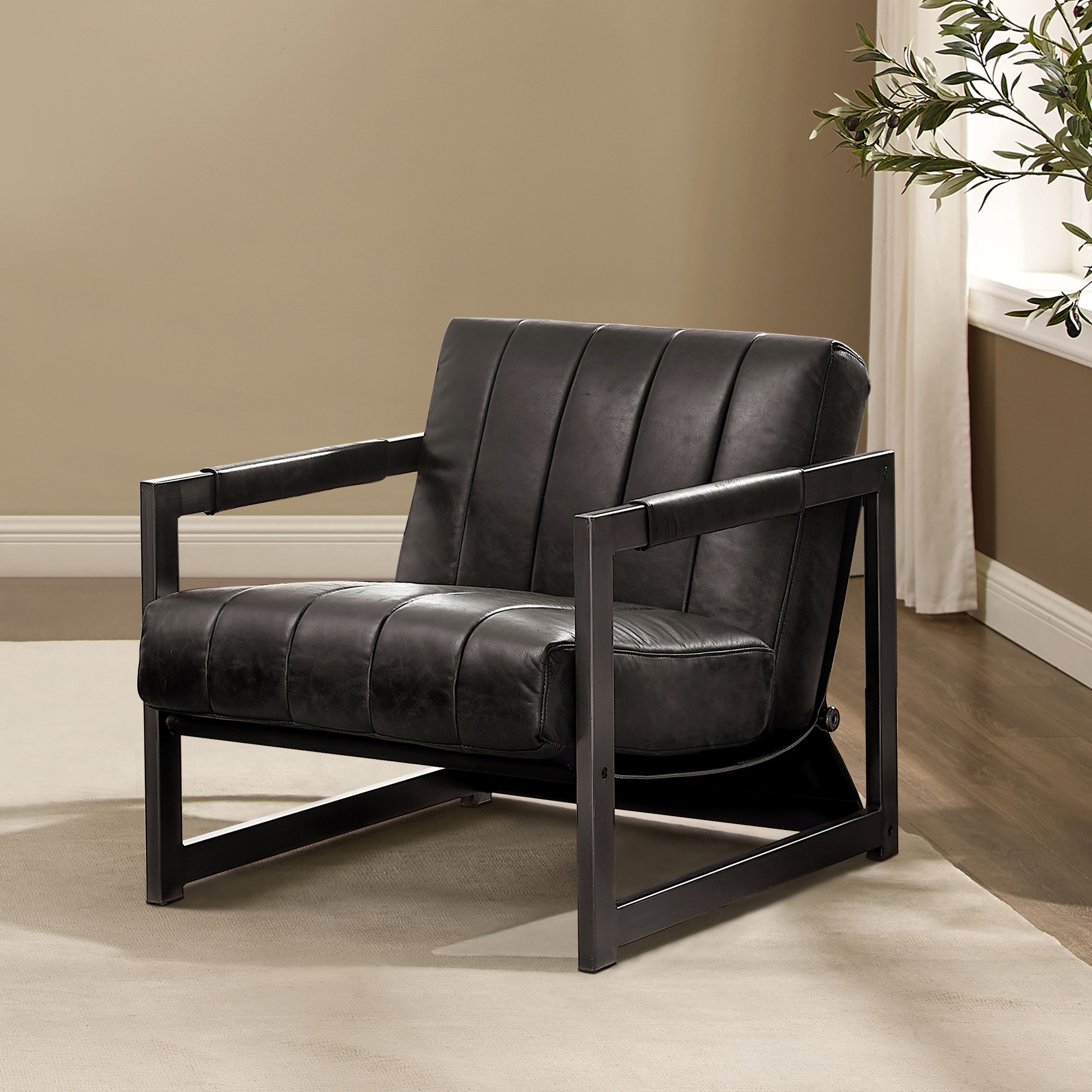 Latitude Run® Tufted Full Grain Genuine Leather Accent Lounge Chair ...