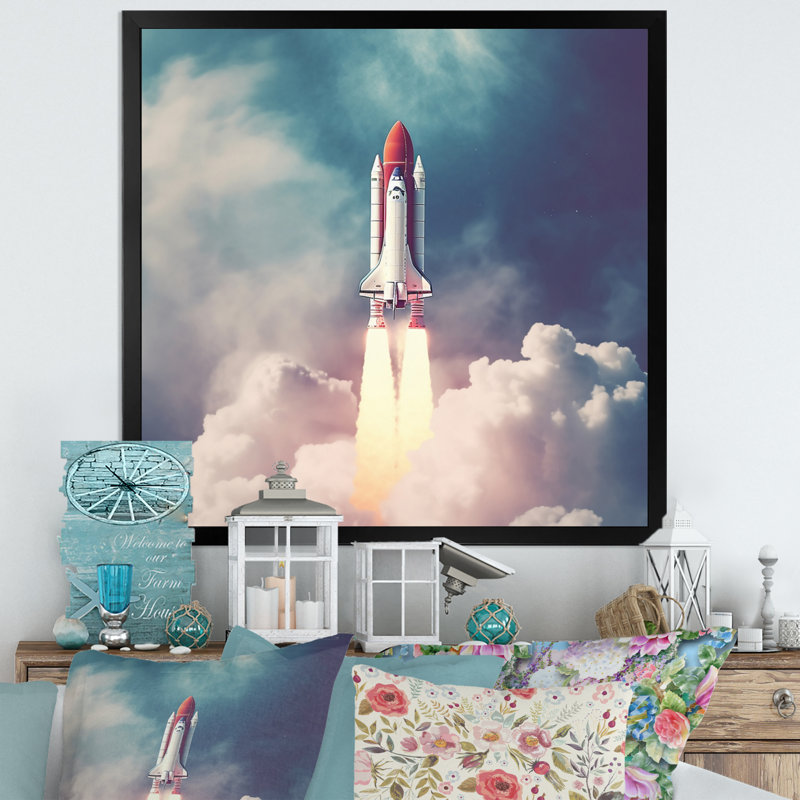" Space Ship Taking Off I ", Black Floater Framed, 30" H x 30" W x 1" D