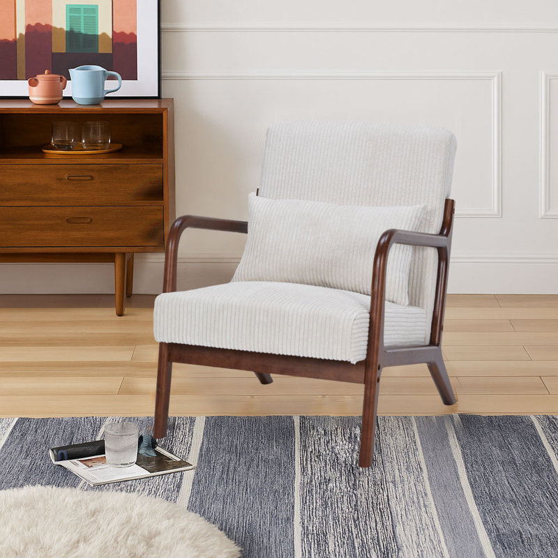 Chaise d'appoint rembourrée en polyester avec pieds en bois d'hévéa massif, Brun, Beige