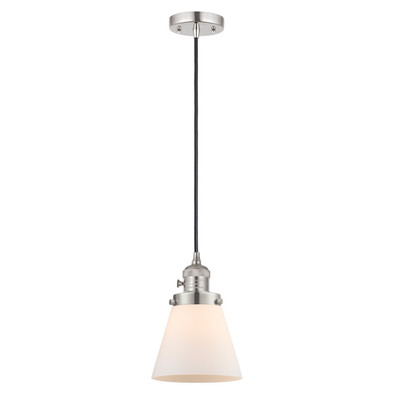 Luminaire suspendu en forme de globe à 1 lumière Angjelina, H 129 po x l 6,25 po x P 6,25 po, Blanc mat, Nickel poli
