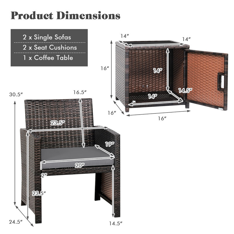 Analicia 2 - Person Patio Conversation Set with Cushions, Gray