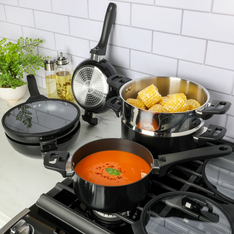 Kenmore Elite 9-Piece Black Nonstick Aluminum Stackable Cookware Set