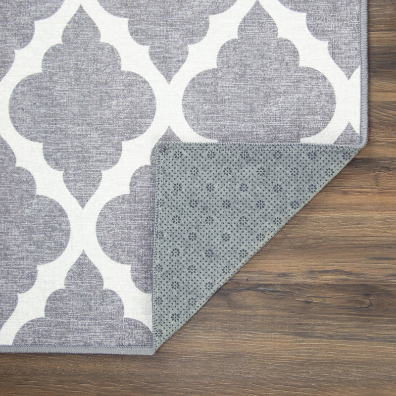 Elegant Gray Trellis 5' x 7' Washable Non-Slip Rug