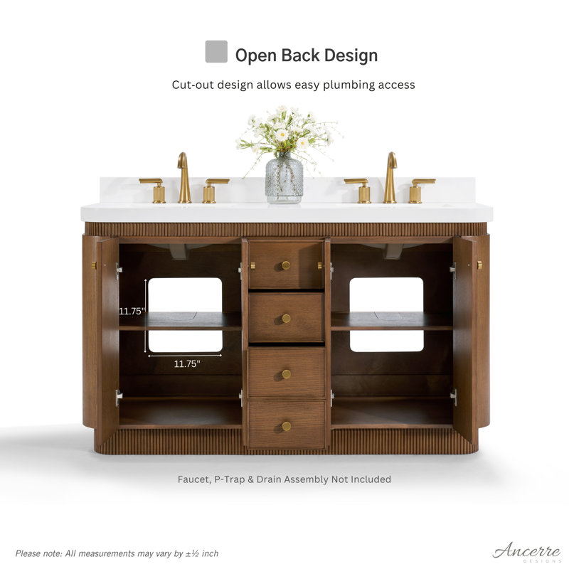 Ensemble de meuble-lavabo 60 "en chêne Aston avec plateau en quartz blanc alpin Aston, Chestnut Oak, 60 po