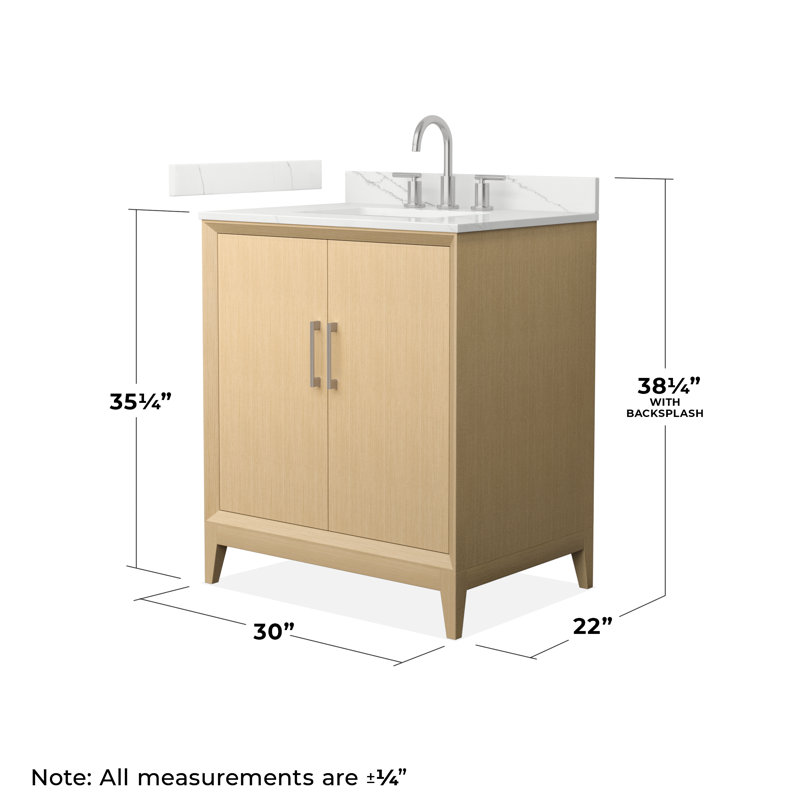 Janna 30" Freestanding Single Bathroom Vanity with Quartz Top, Giotto Quartz, Brushed Nickel, 8" Centers