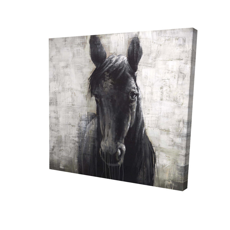 Cheval noir, toile rustique - chambre à coucher grise, décoration murale
