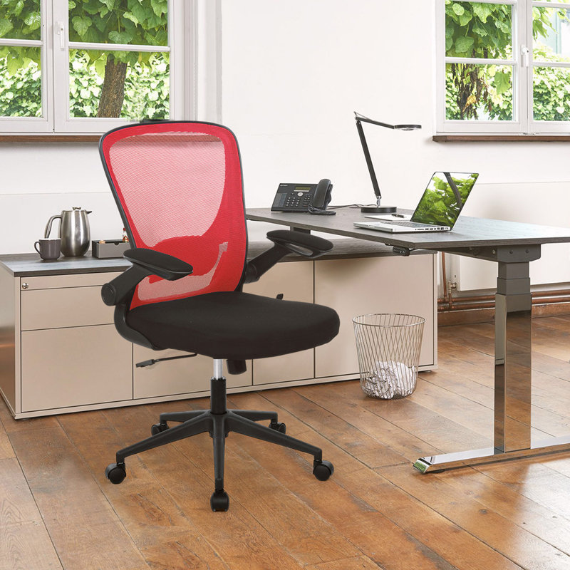 Fauteuil de bureau pivotant à hauteur réglable avec support en bois, Rouge