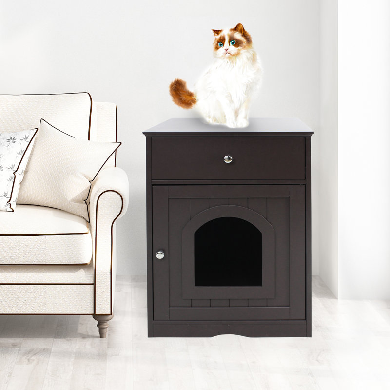 Enceinte intérieure en bois pour litière pour chat avec tiroir, table d'appoint, table de chevet pour animaux domestiques, cage en bois massif