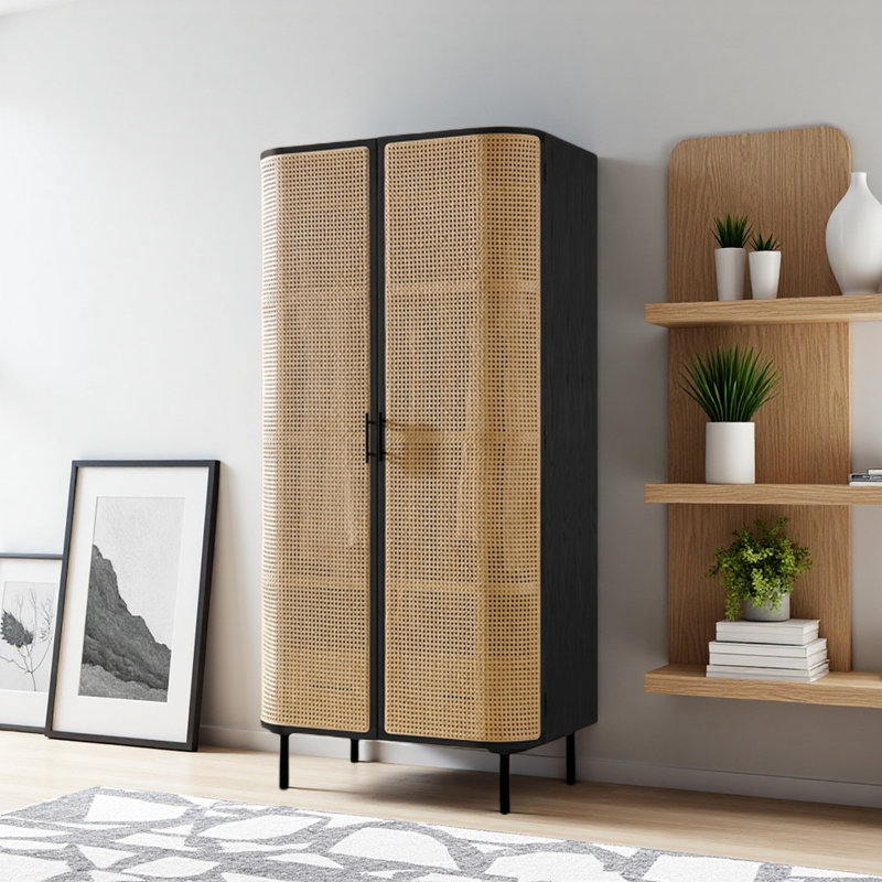 Armoire simple en bois massif à double porte, Noir, noir, noir, noir