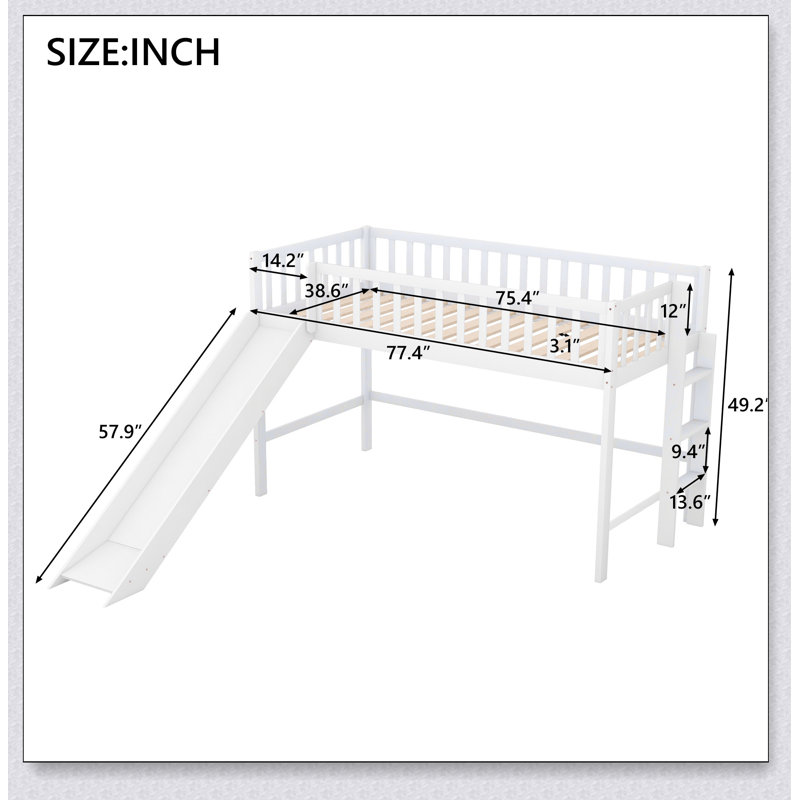 Lit mezzanine bas avec échelle et glissoire