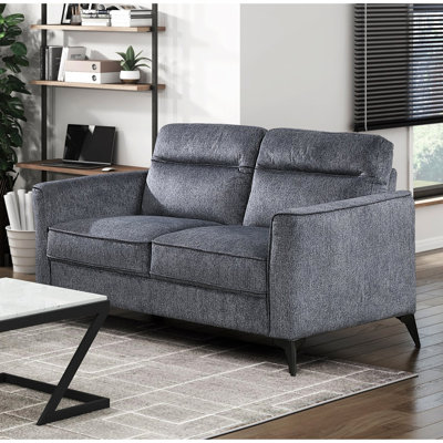 Salon contemporain 2 pièces en microfibre gris foncé avec coussins confortables et pieds en métal rembourrés