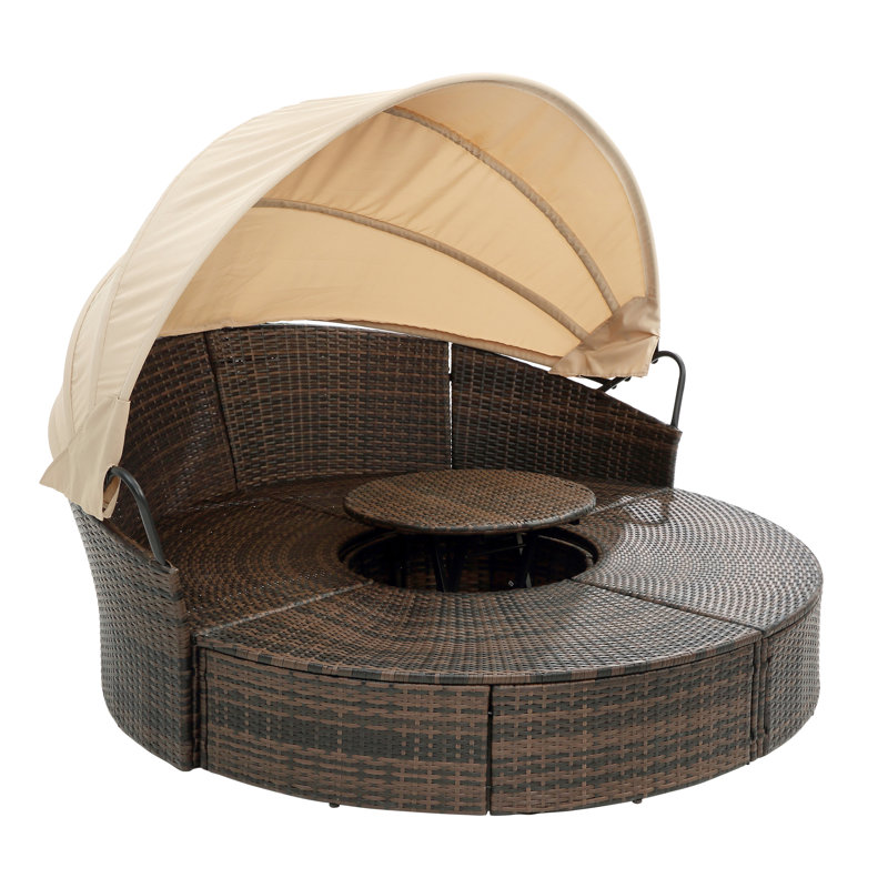 Lit de jardin rond avec auvent : coussins épais et lavables, mousse haute densité