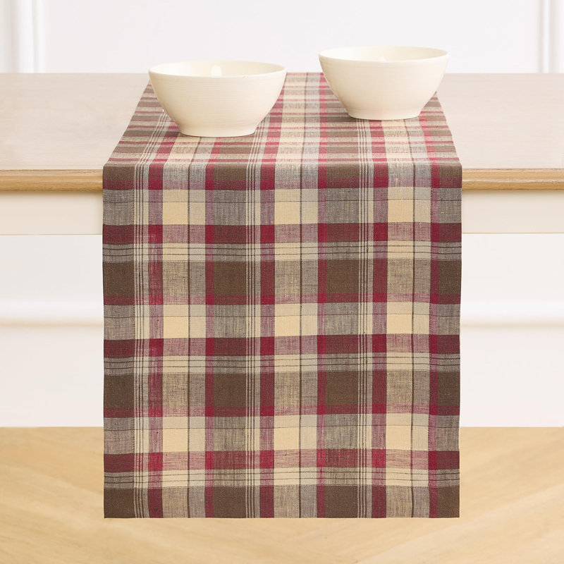 100% Pure Line Table Runner - Rustic Plaid, Rustic Multicolor, Plaid, 144" x 14"