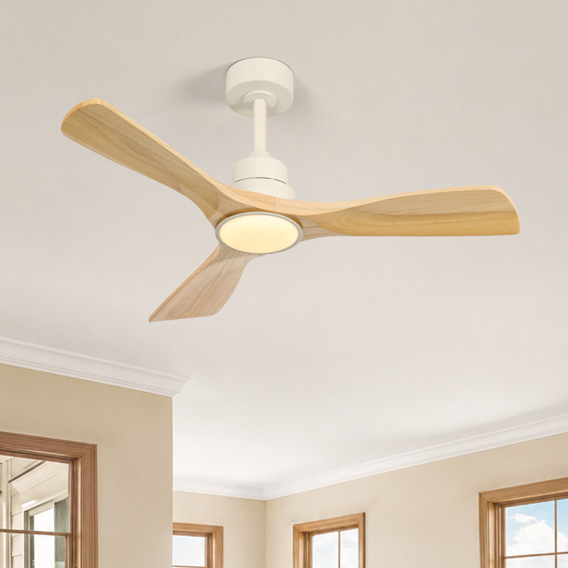 Ventilateur de plafond 42 po en bois massif avec lumière et télécommande, ventilateur de chambre à coucher moderne à 3 pales avec lumière DEL à intensité variable et moteur à courant continu réversible