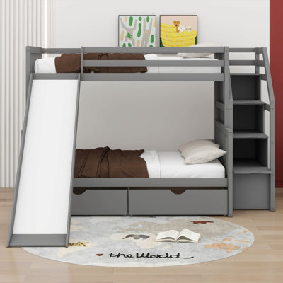  Katyanna Twin Over Full Bunk Bed With Drawers,Storage And Slide