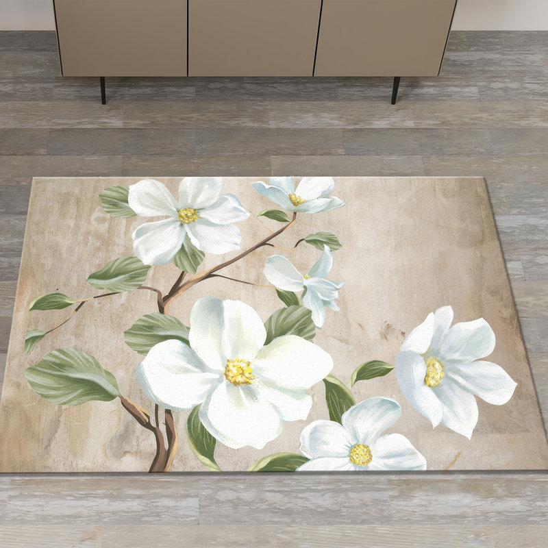 Non-Woven Soft Contemporary Printed Rug with Intricate Floral and Leaf Design in Vibrant Colors Perfect for Adding a Unique Touch to Any Living Space