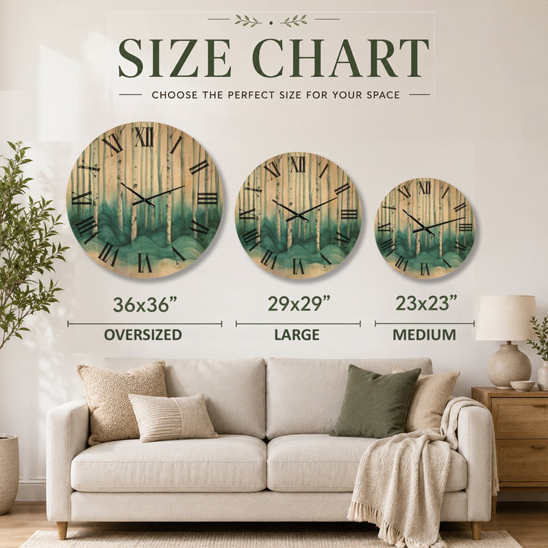 Grande horloge murale en bois Woodland - Mystic Birch Forest, Oversized
