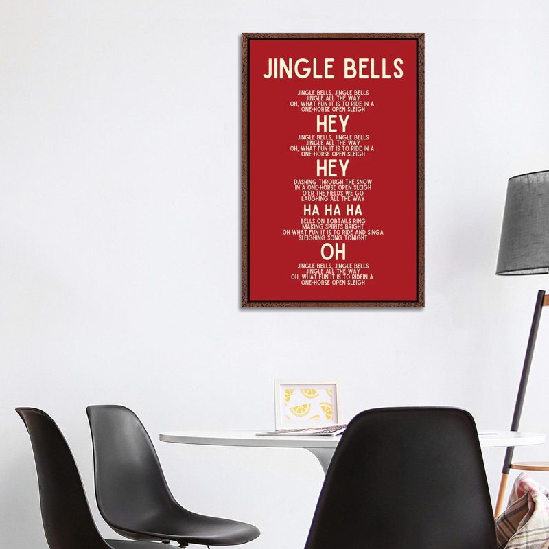 Jingle Bells Christmas Lyrics In Red - Print on Canvas, Classic Brown Wood Framed, 101.6 cm H x 66.04 cm W
