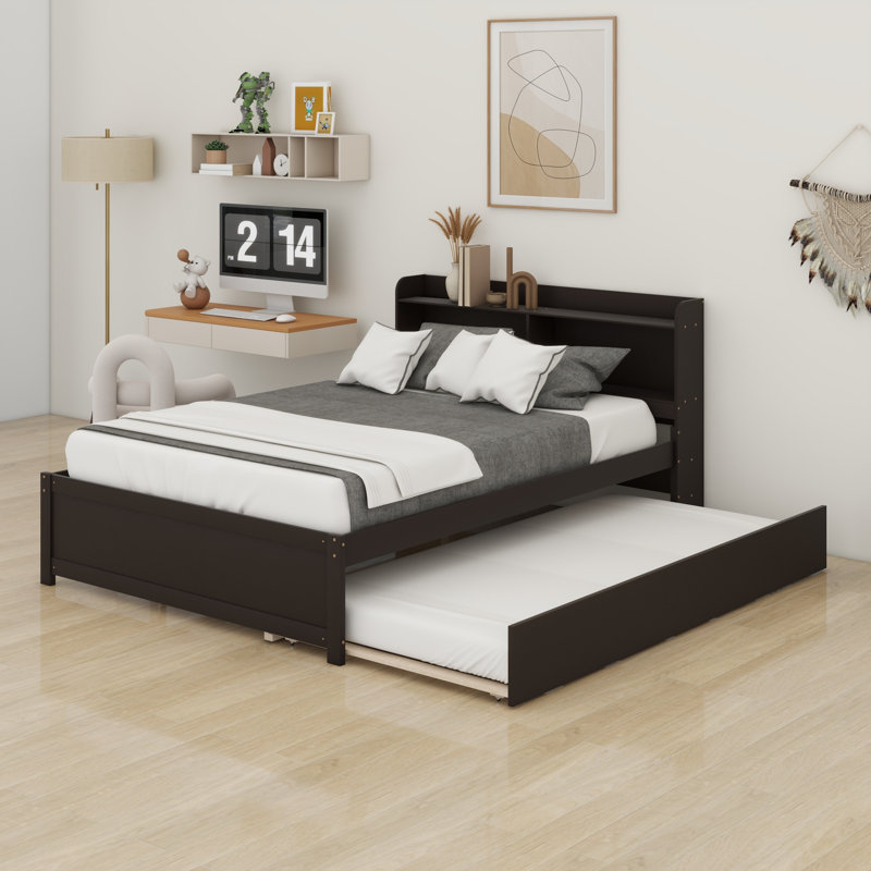  Bed with Trundle and Headboard, Espresso