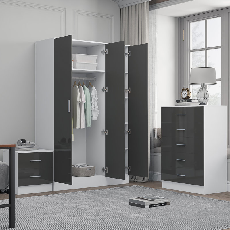 Eva Piece Bedroom Set, Grey Gloss / Matt White