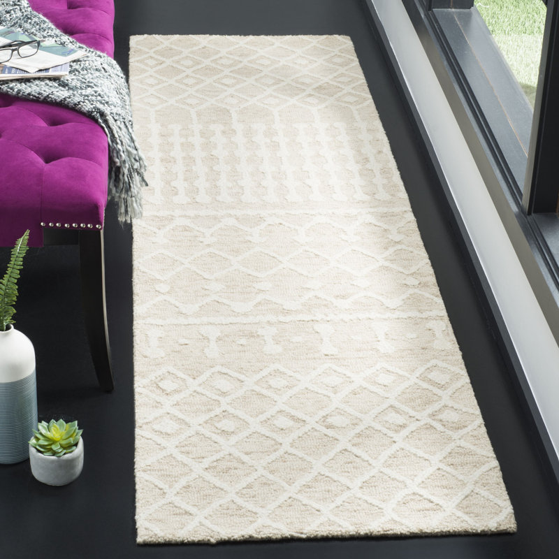 Jeannine Handwoven Flatweave Wool Beige/Ivory Geometric Area Rug, Runner 2'3" x 8'