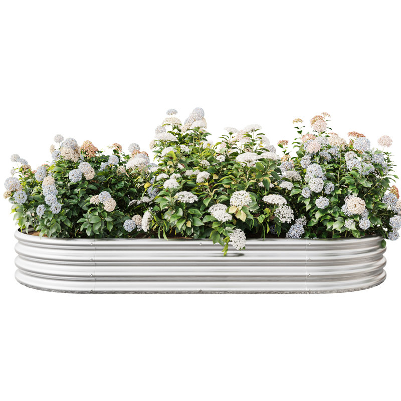 Silver Metal Oval Raised Planter Bed For Backyard Gardening, Rust - , Reusable, 25 Lbs, 88.99" Long Galvanized Garden Plants, Coating, 11.41" Product Height