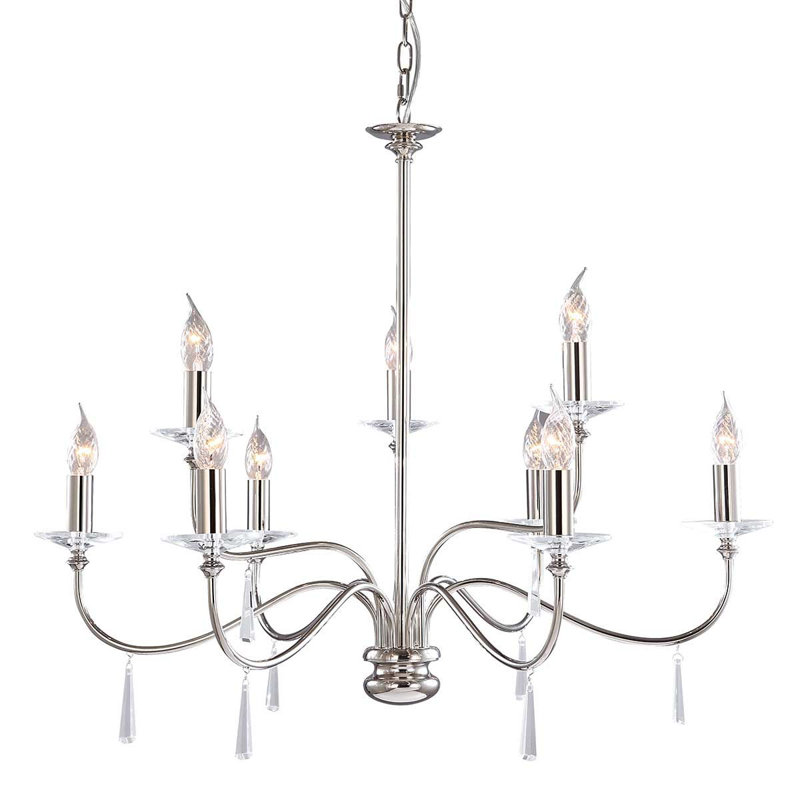 Duluth 9 - Light Candle Style Chandelier, Polished Nickel