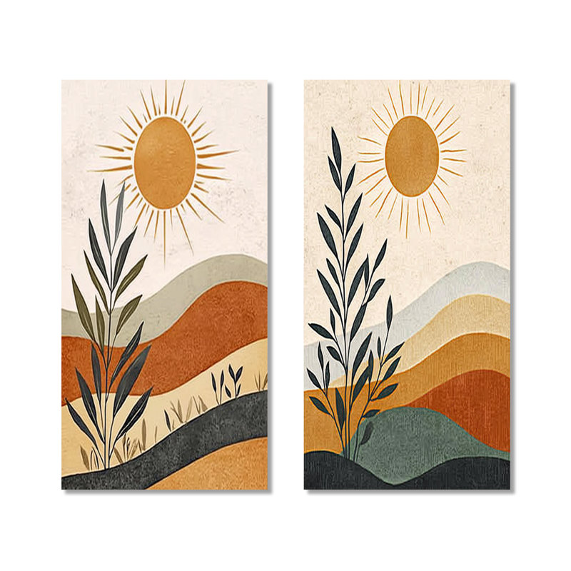 Orange et noir «Bold Desert Retreat», ensemble de 2 reproductions d'art mural botaniques en métal, 40" H x 40" W