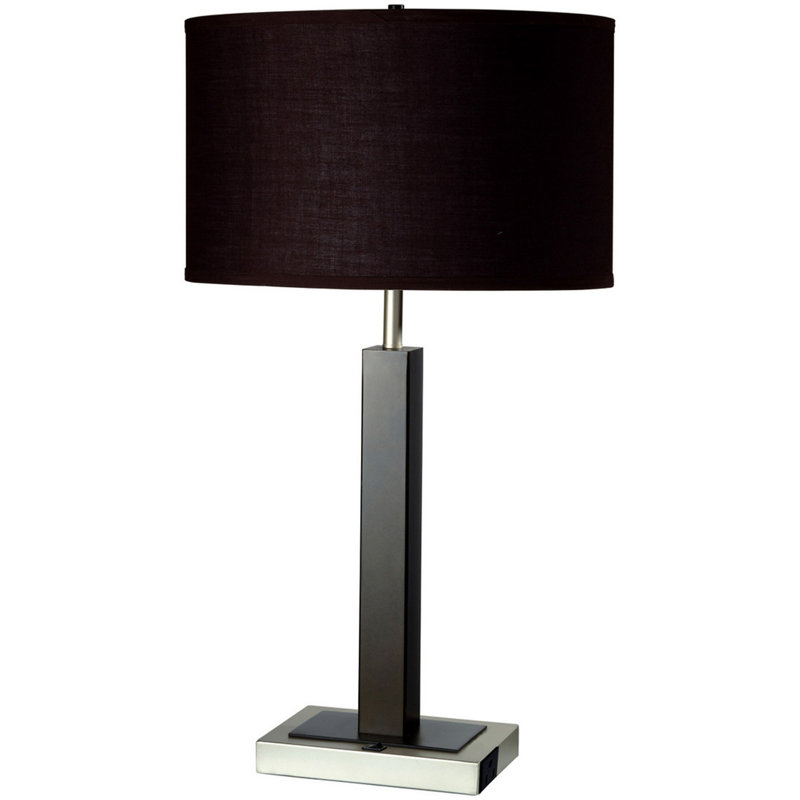 Lampe de table haute 30 po en métal et polyrésine avec finition espresso foncé, abat-jour en tissu