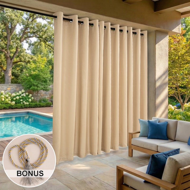 Outdoor Curtain Grommet Top, Waterproof Black Out Thermal Insulated Outdoor Bedroom Livingroom Curtains, Effective Sun and Privacy Protection Curtain, for Balcony Terrace Pergola Indoor, Single Panel, 52" W x 84" L Beige