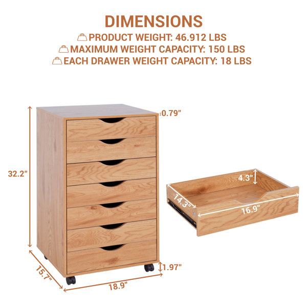 Latitude Run® Garysburg 7-Drawer Office Storage File Cabinet on Wheels ...